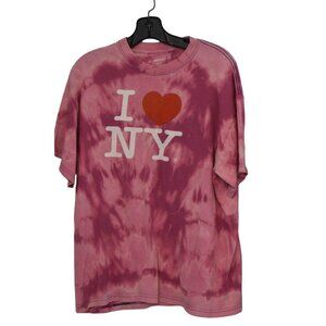 Unisex Pink Custom Bleach Dye I Love NY Pre-Shrunk T-shirt Size L